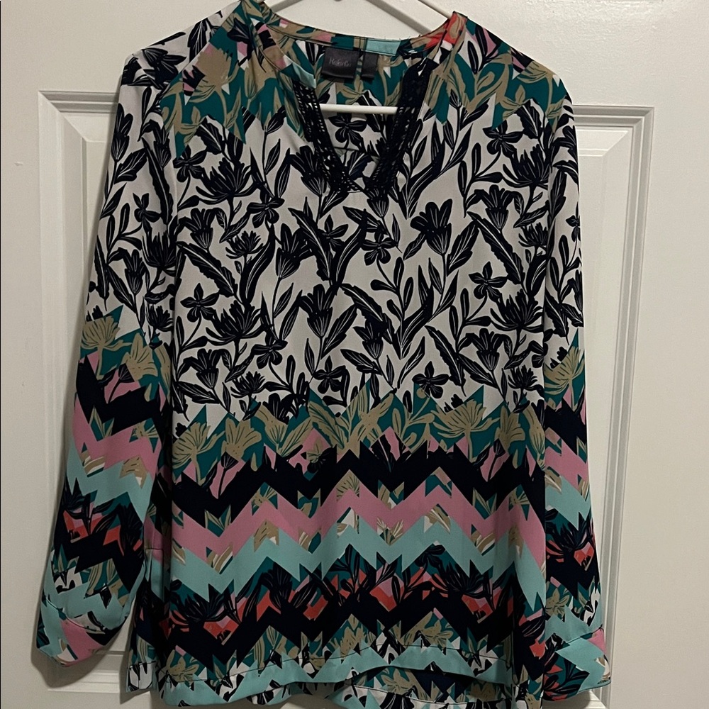 Rafaella Black and Multicolor Floral Blouse